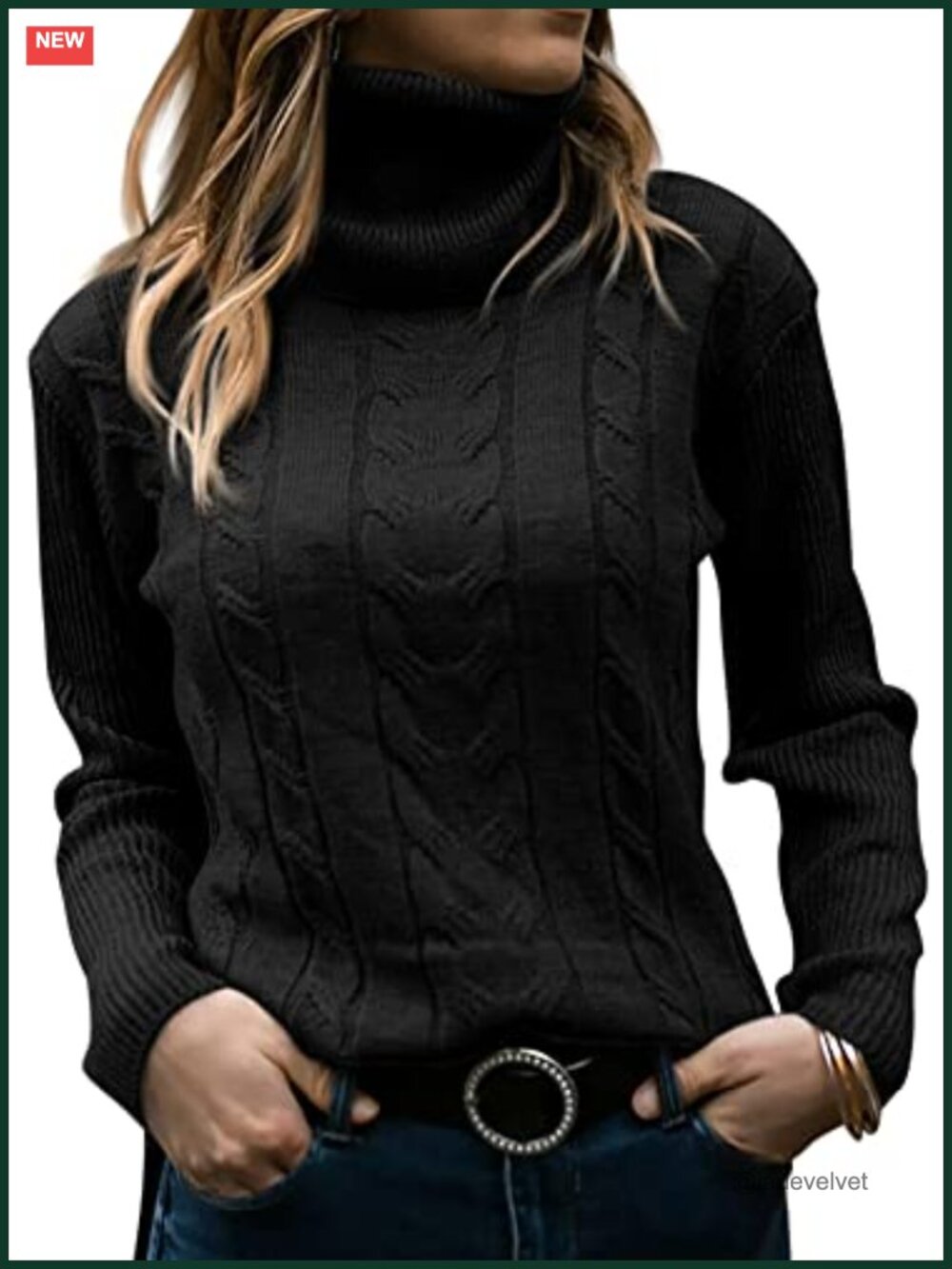 Turtleneck Long Sleeve Cable Knit Sweater Pullover